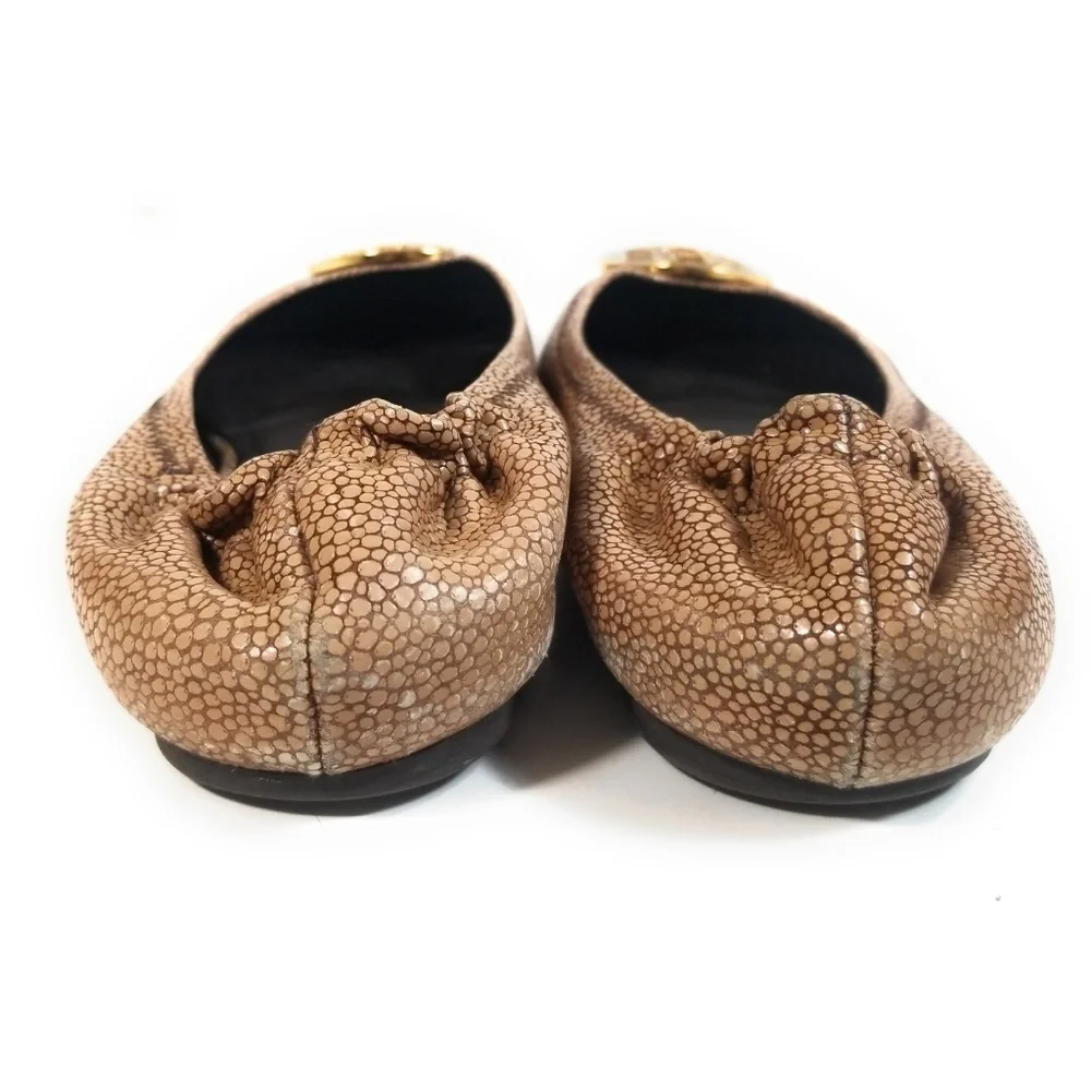 Tory Burch Reva Tumbled Brown Ballet Flats Sz 7 M